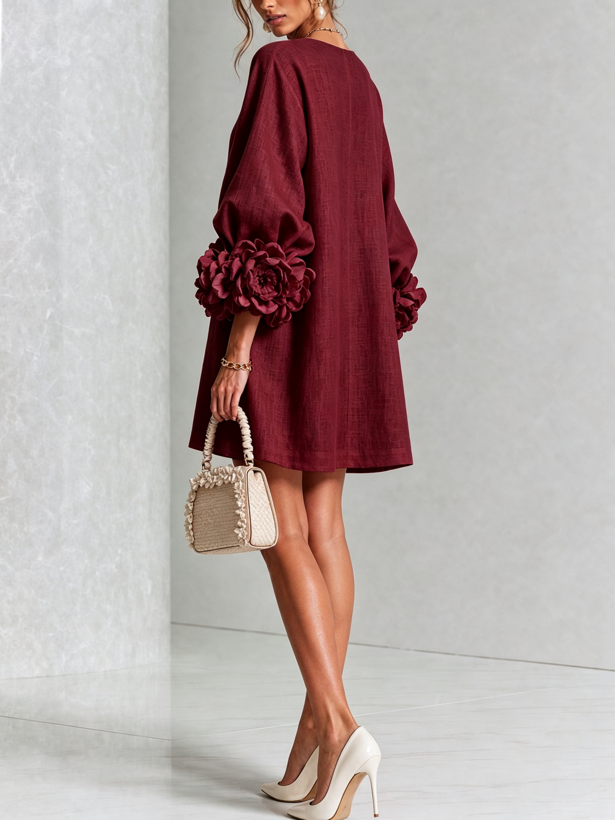 Alba | Mini Dress with Buttons and Floral Sleeves