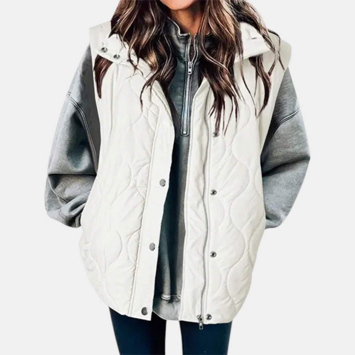 Women's Quilted Zip-Up Hooded Vest with Snap Buttons