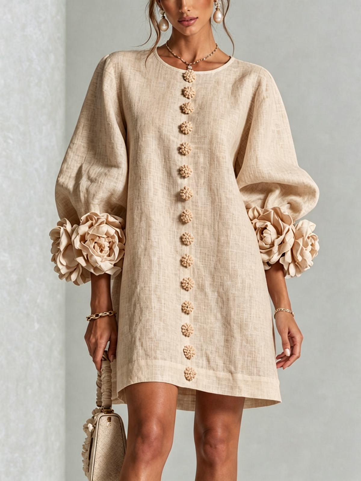 Alba | Mini Dress with Buttons and Floral Sleeves