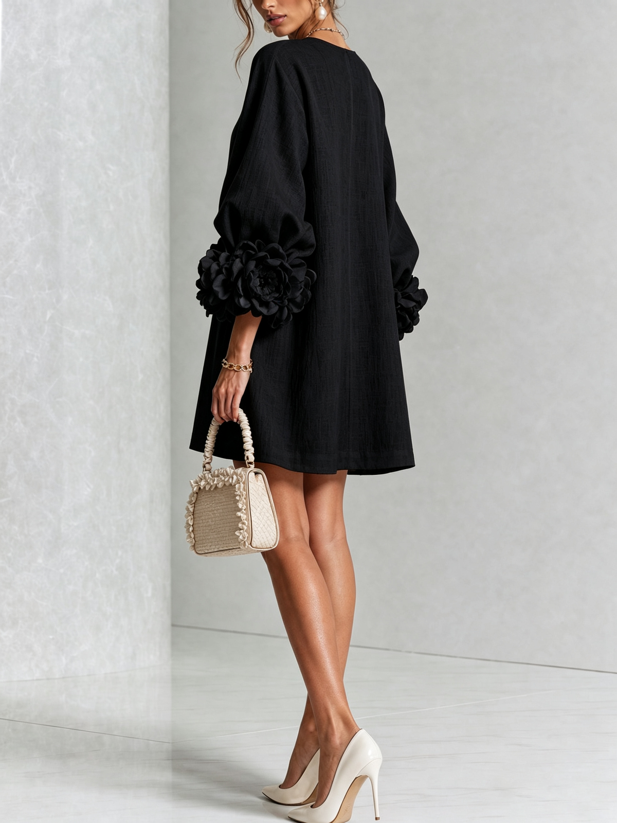 Alba | Mini Dress with Buttons and Floral Sleeves
