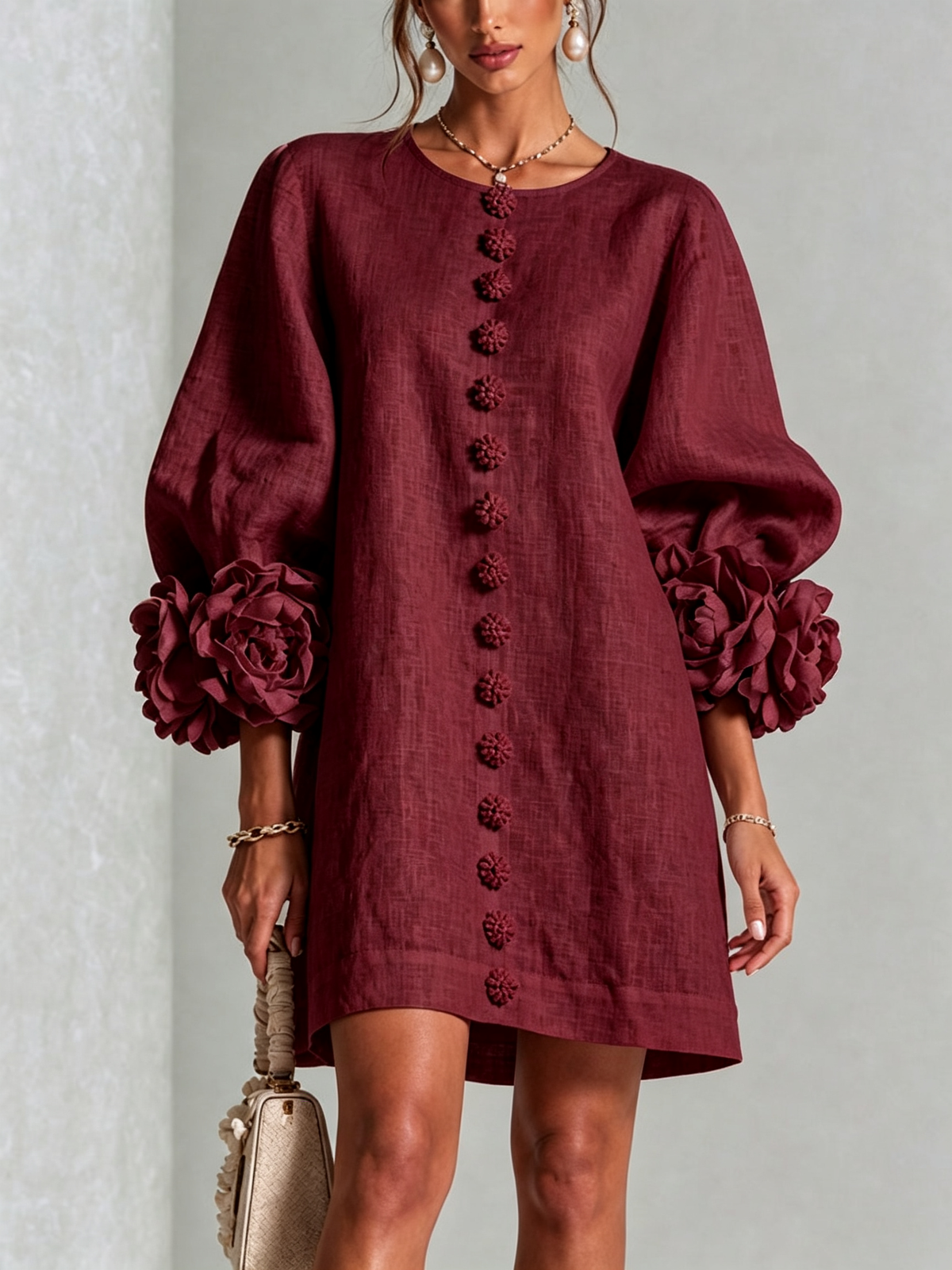 Alba | Mini Dress with Buttons and Floral Sleeves