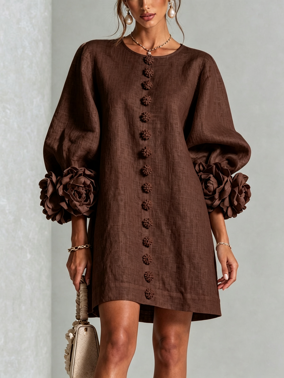 Alba | Mini Dress with Buttons and Floral Sleeves