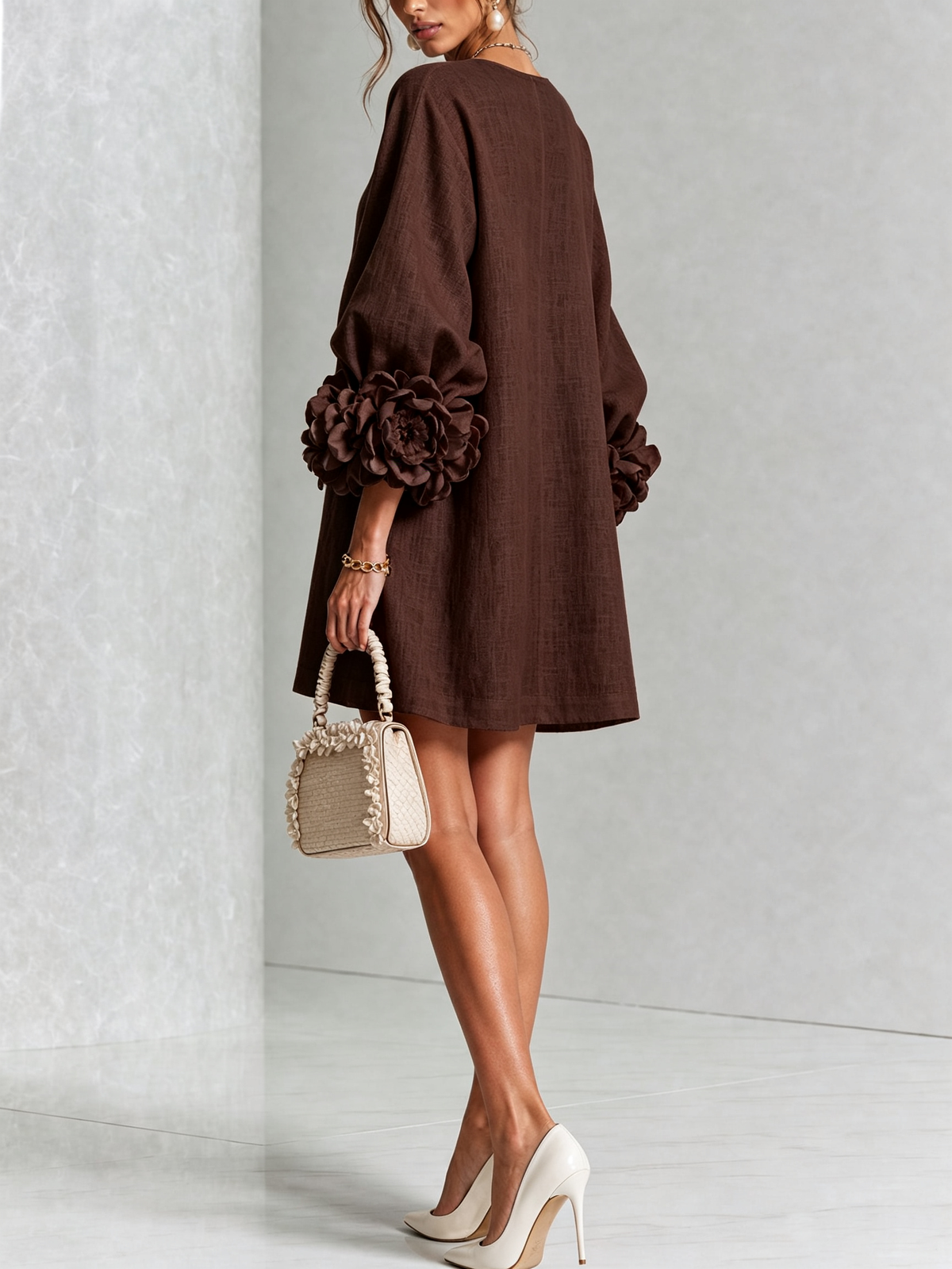 Alba | Mini Dress with Buttons and Floral Sleeves