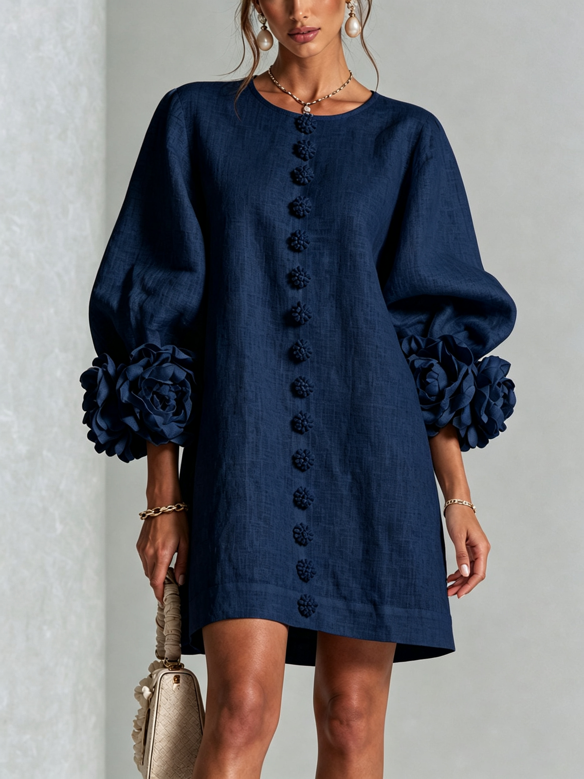 Alba | Mini Dress with Buttons and Floral Sleeves
