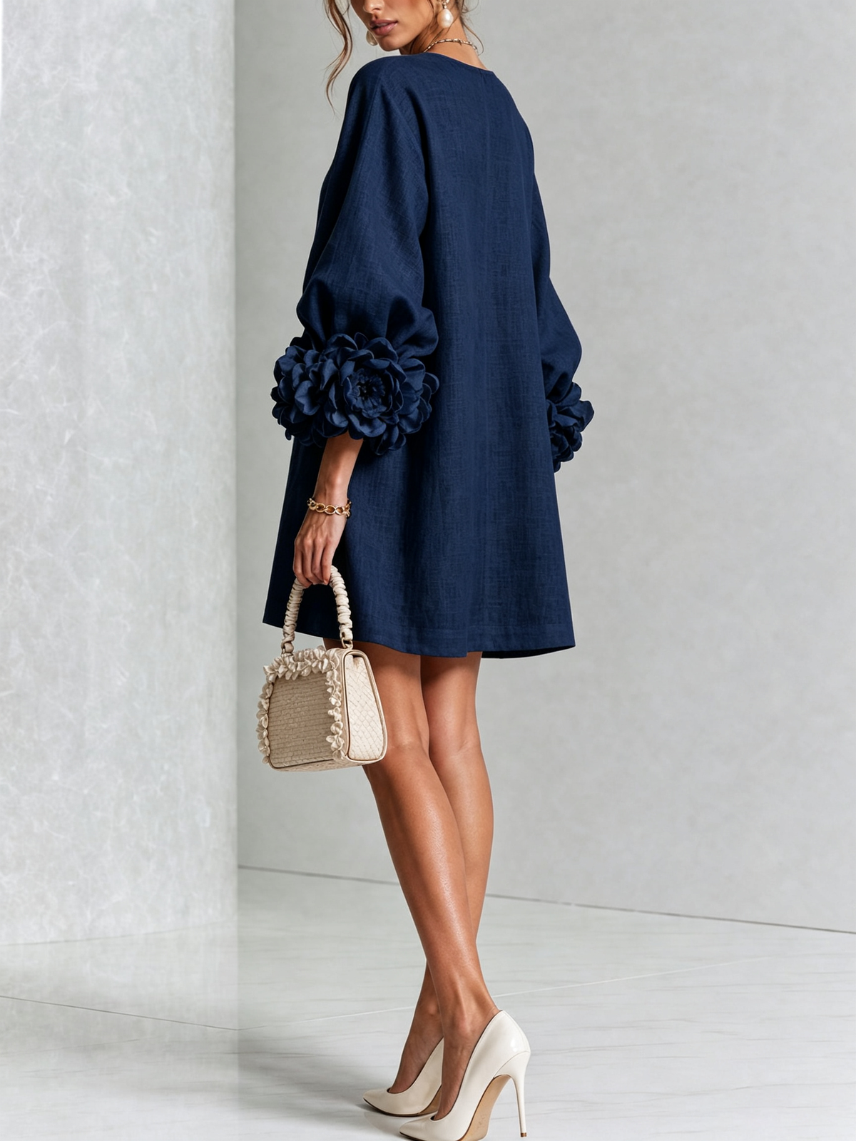 Alba | Mini Dress with Buttons and Floral Sleeves