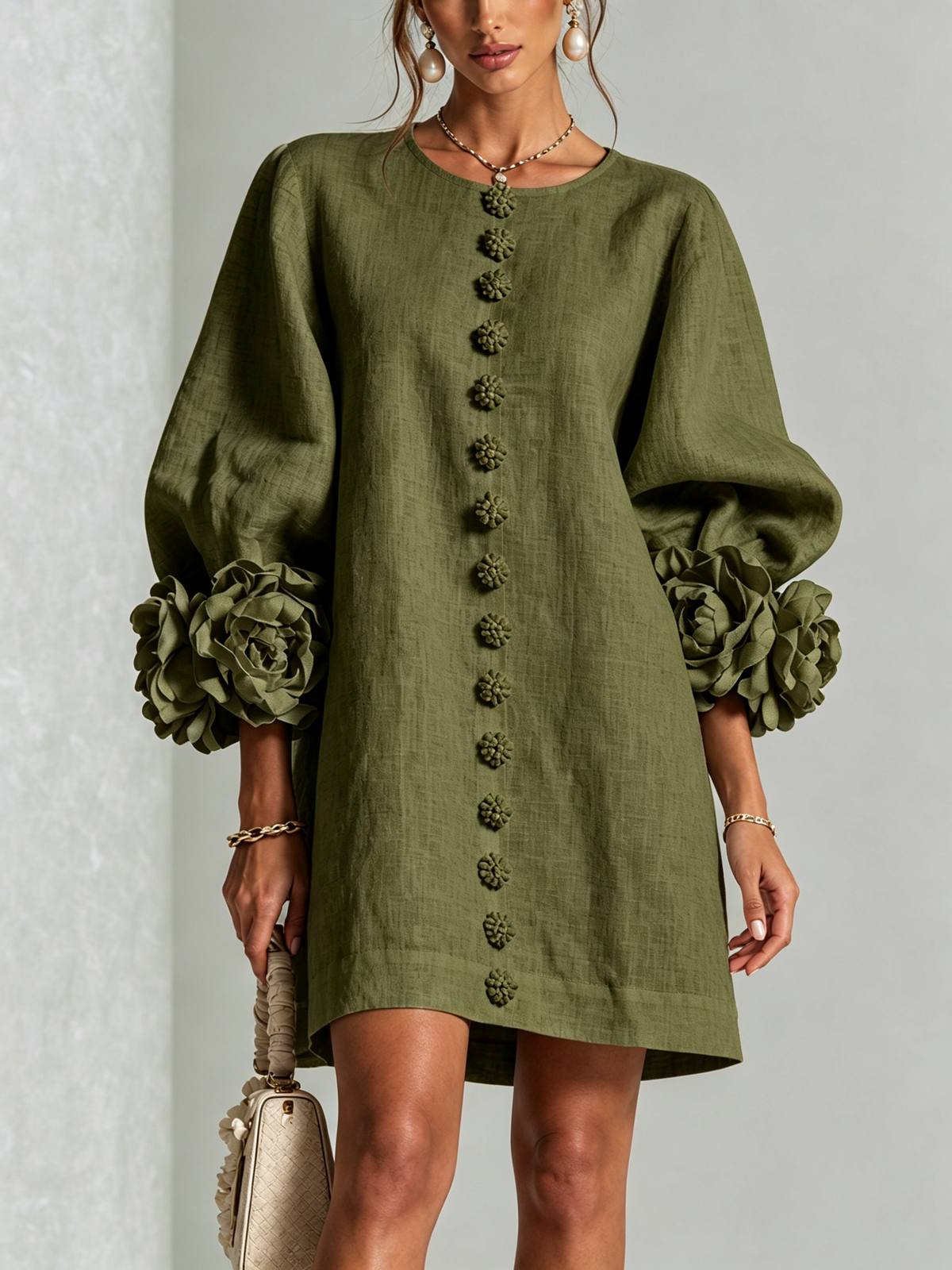 Alba | Mini Dress with Buttons and Floral Sleeves