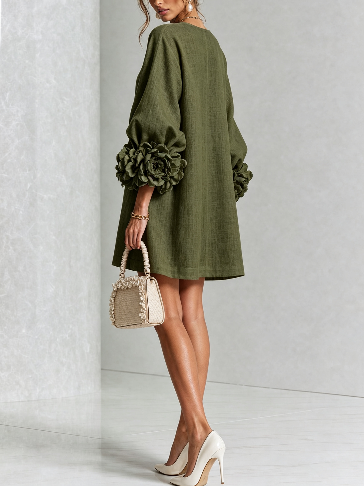 Alba | Mini Dress with Buttons and Floral Sleeves