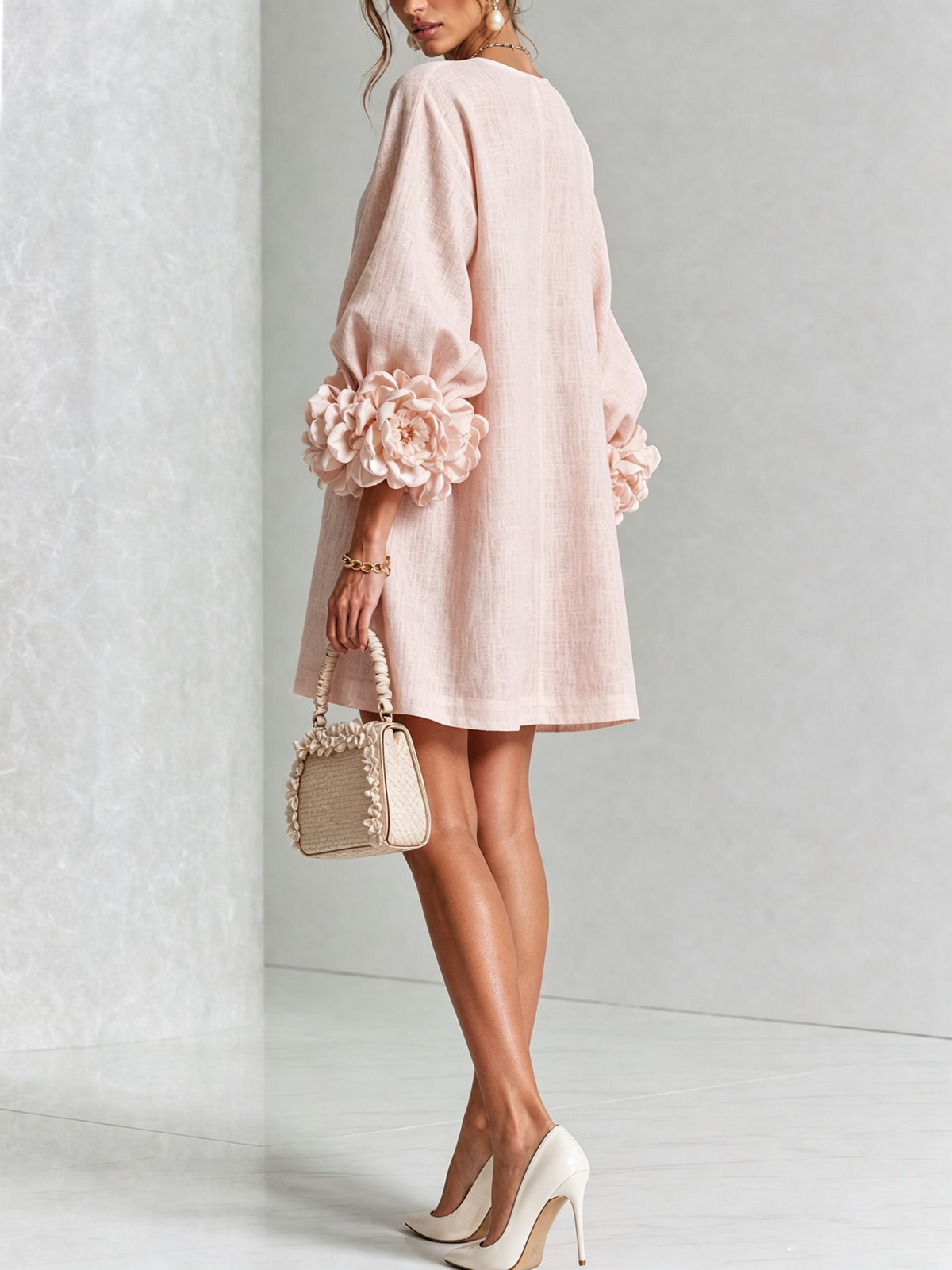 Alba | Mini Dress with Buttons and Floral Sleeves