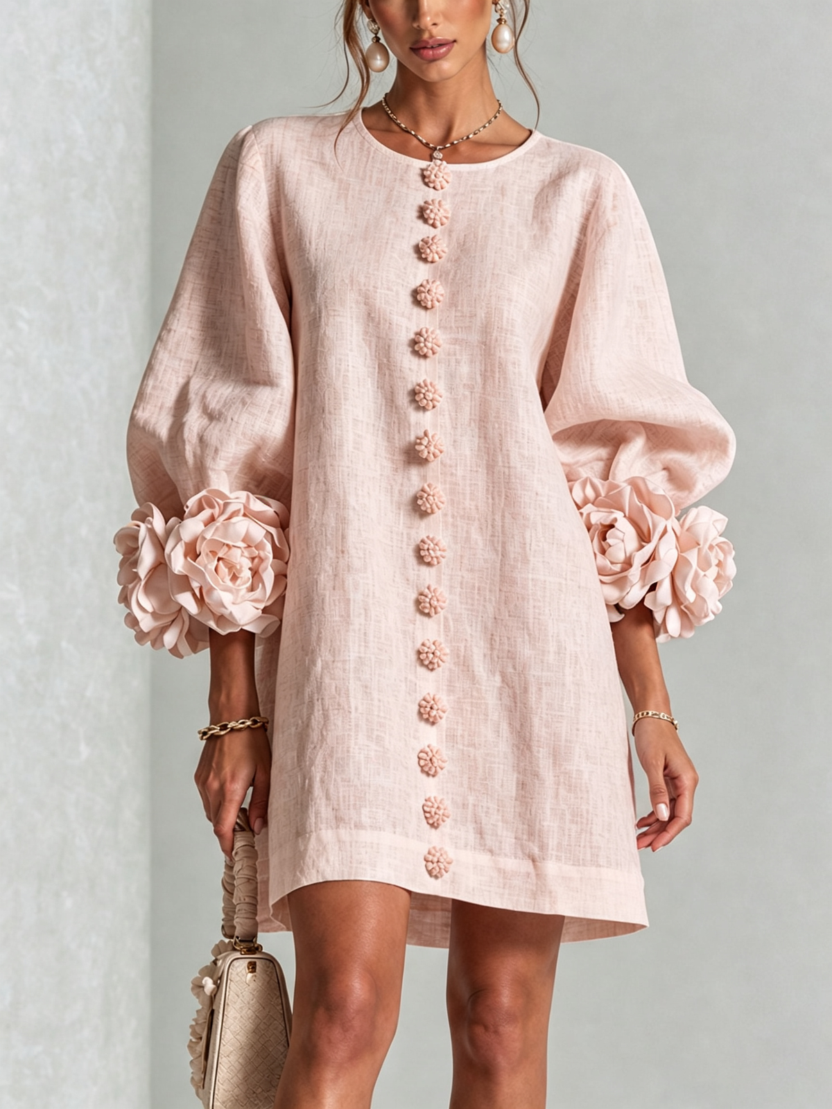 Alba | Mini Dress with Buttons and Floral Sleeves