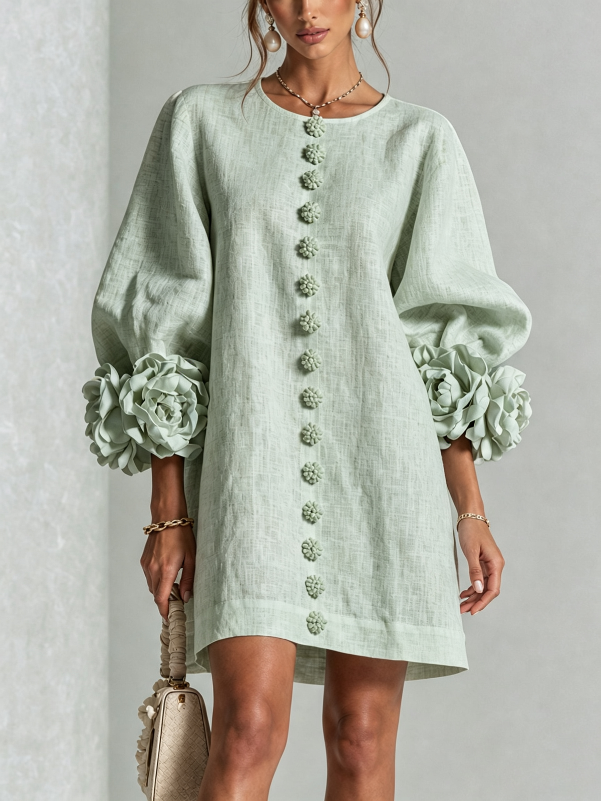Alba | Mini Dress with Buttons and Floral Sleeves