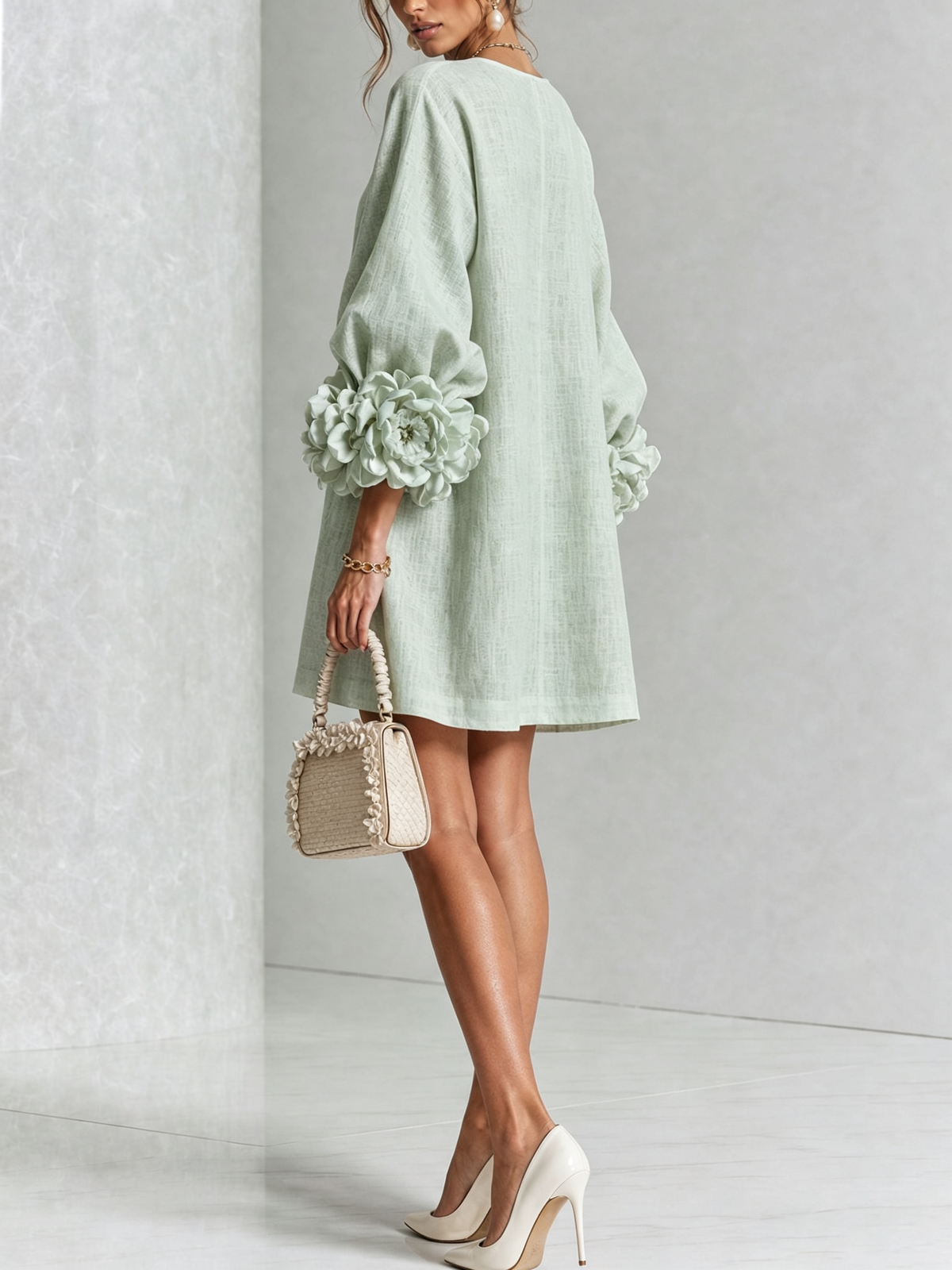 Alba | Mini Dress with Buttons and Floral Sleeves
