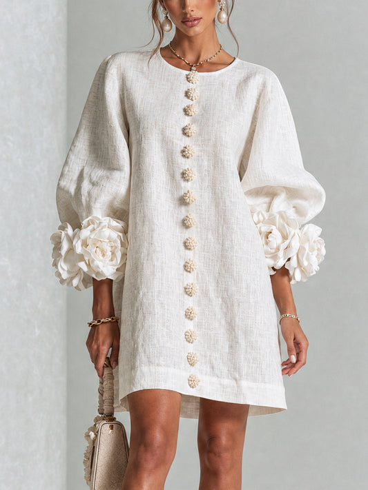 Alba | Mini Dress with Buttons and Floral Sleeves
