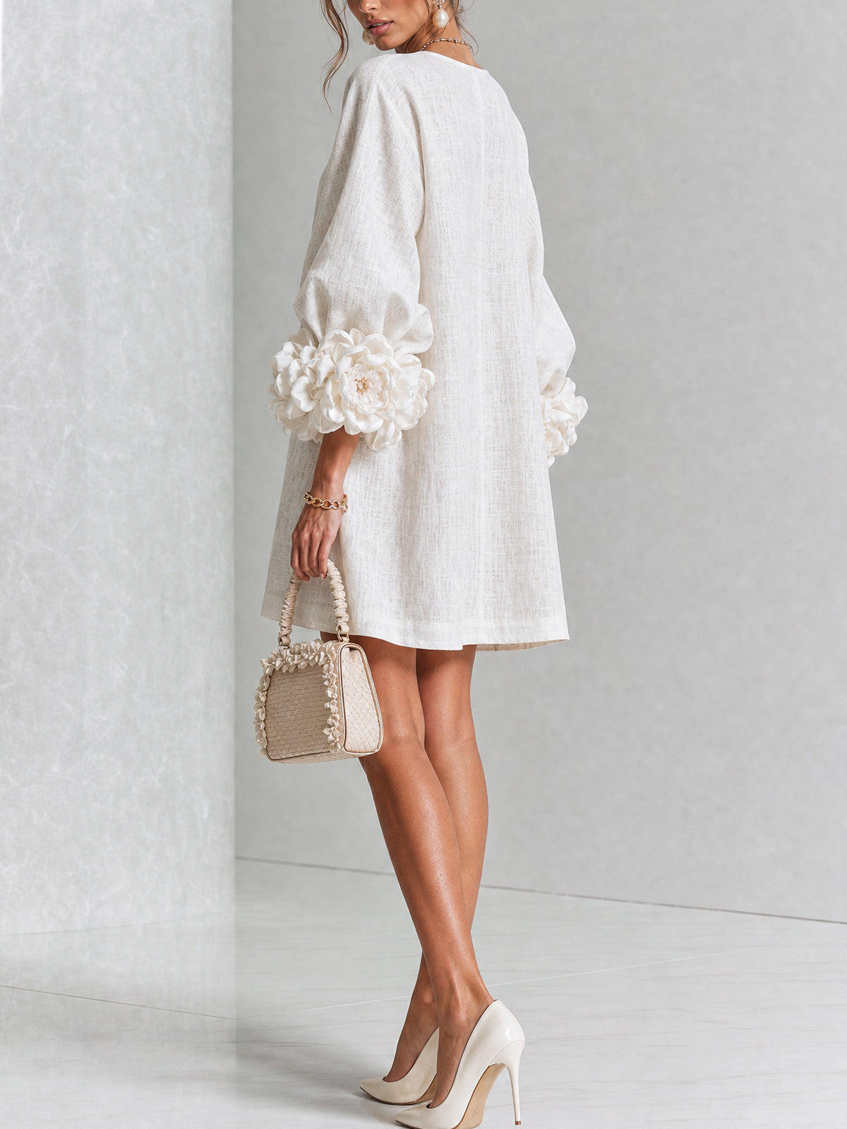 Alba | Mini Dress with Buttons and Floral Sleeves