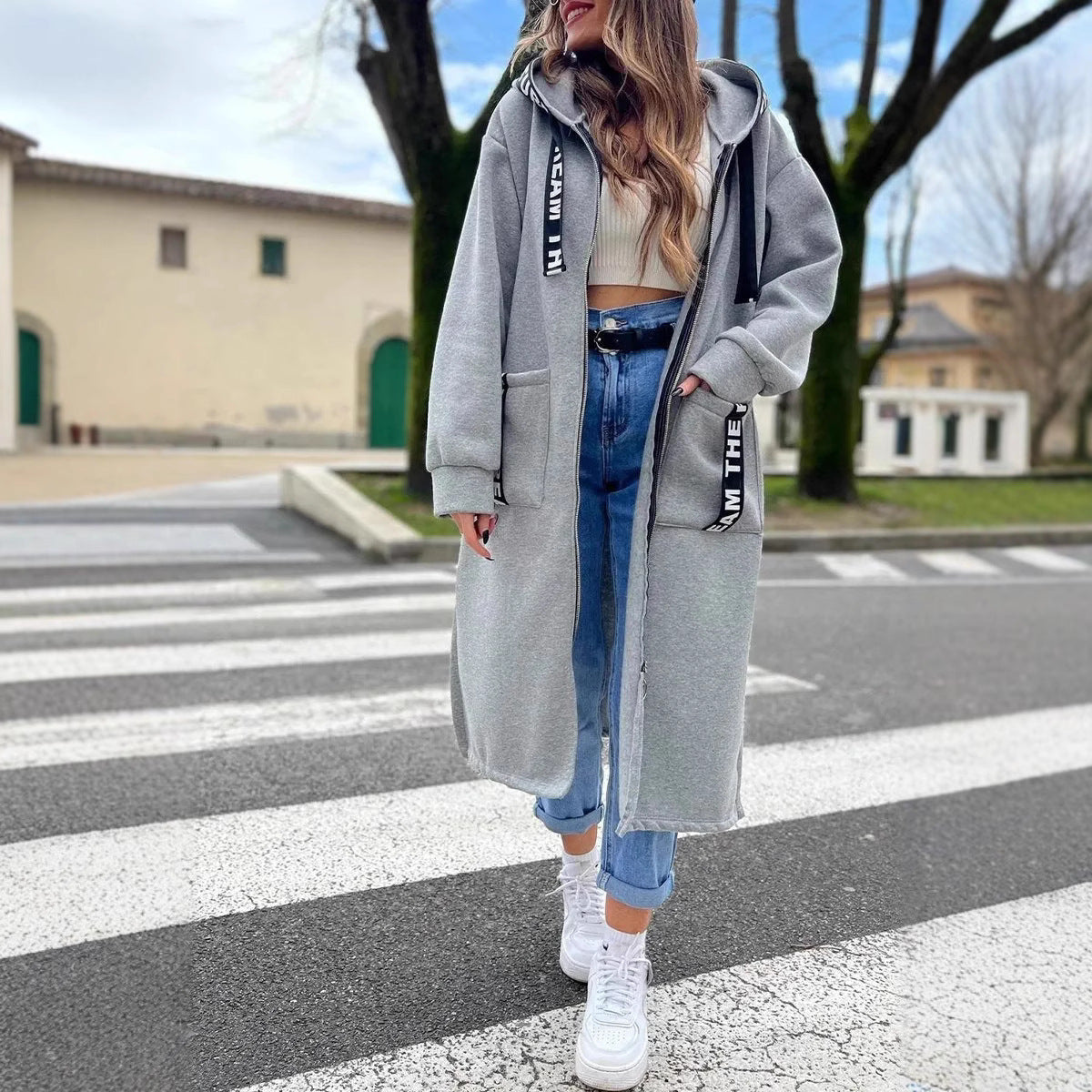 New Women's Long Hooded Padded Jacket in Solid Colors