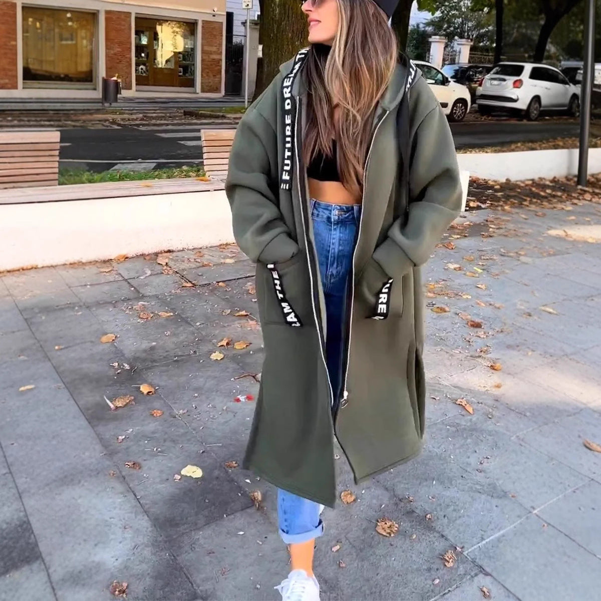 New Women's Long Hooded Padded Jacket in Solid Colors