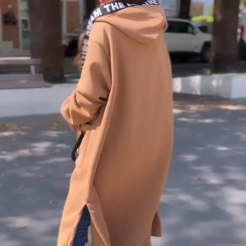 New Women's Long Hooded Padded Jacket in Solid Colors